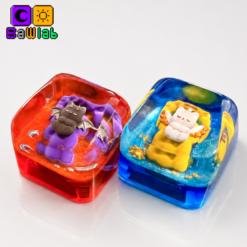 Demon Cat and Angel Cat artisan keycaps